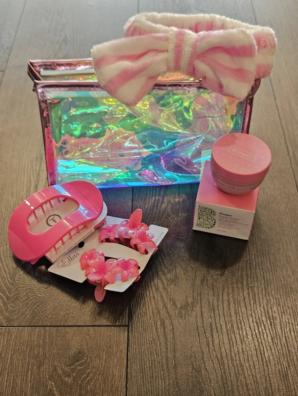 Pink Self Care Beauty Bundle Briogeo Hair Mask Clips Spa Headband Bag